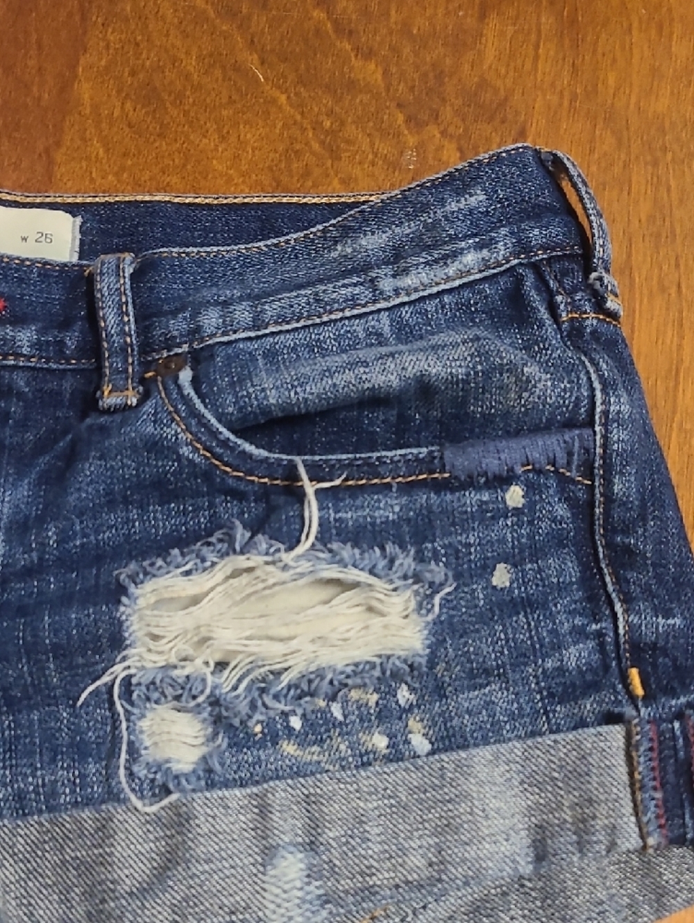 Abercrombie & Fitch Light Blue Denim Shorts with Red Trim - Picture 3 of 6